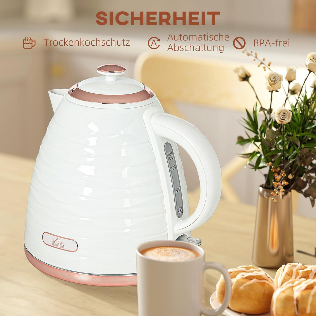 HOMCOM Wasserkocher 1,7 L, 2200W, Kabellos, Schnellkochfunktion, BPA-Frei, Elektrischer Wasserkocher