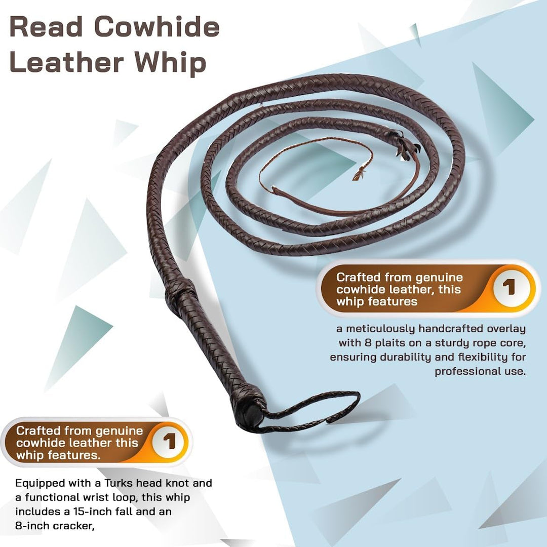 HADZAM Indiana Jones Peitsche, 3 m, 12 Zöpfe aus echtem Rindsleder, Seilkern, BullWhip, viele Farben