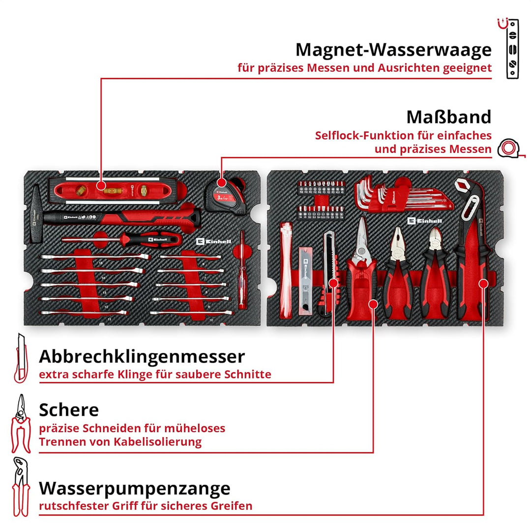 Original Einhell Werkzeugkoffer Umzug 79-tlg. (Schlosserhammer, Zangen, Schraubendreher, Bits, Messe