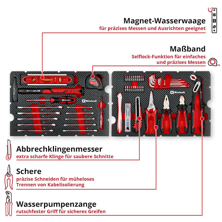 Original Einhell Werkzeugkoffer Umzug 79-tlg. (Schlosserhammer, Zangen, Schraubendreher, Bits, Messe