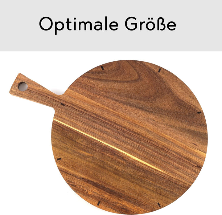 Pizzateller Holz – Rundes Pizzabrett aus Akazienholz, 31 cm Durchmesser – Pizza-Schneidebrett, Pizza