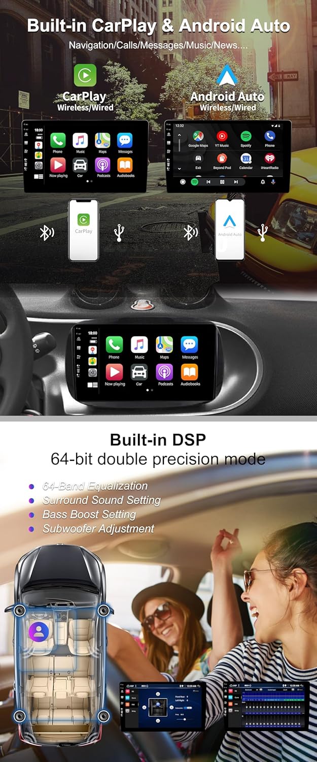 SXAUTO Android 12 IPS Autoradio Passt für Benz Smart 453 Fortwo (2014-2020) - Eingebaut Carplay/Andr