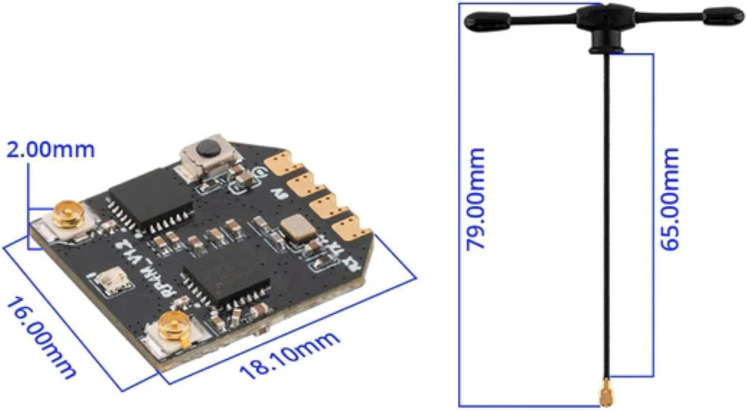 Radiomaster ELRS-Empfänger RP4TD-M 2,4 GHz ExpressLRS Nano Empfänger mit 79 mm UFL-T-Doppelantenne f