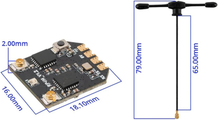Radiomaster ELRS-Empfänger RP4TD-M 2,4 GHz ExpressLRS Nano Empfänger mit 79 mm UFL-T-Doppelantenne f