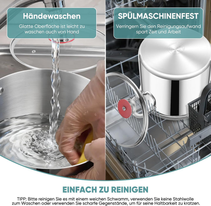 Kochtopf Gross 9,4 L, Onader 3-Lagen Edeastahl Topf Induktion, Kochtöpfe Nudeltopf Suppentopf mit Gl