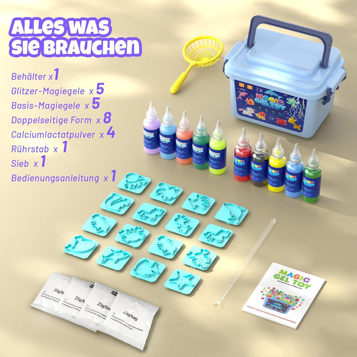 Hot Bee Wassergel Bastelset für Kinder 3-8 Jahre, Squishy selber machen Set mit 10 Gel-Flaschen & 8