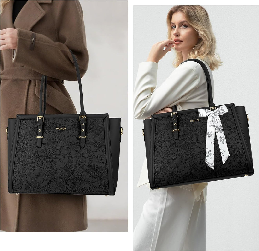 MOSISO Laptop Tasche für Frauen,17,3 Zoll PU Leder Tote Bag Kompatibel mit MacBook,HP,Dell,Asus Note
