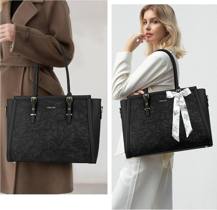 MOSISO Laptop Tasche für Frauen,17,3 Zoll PU Leder Tote Bag Kompatibel mit MacBook,HP,Dell,Asus Note
