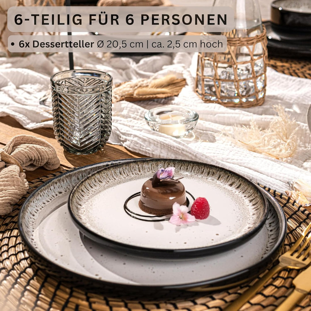 Sänger Sansibar | Dessertteller 6 teilig, Steingut Teller Set 6 Personen, Kuchenteller kleine Teller