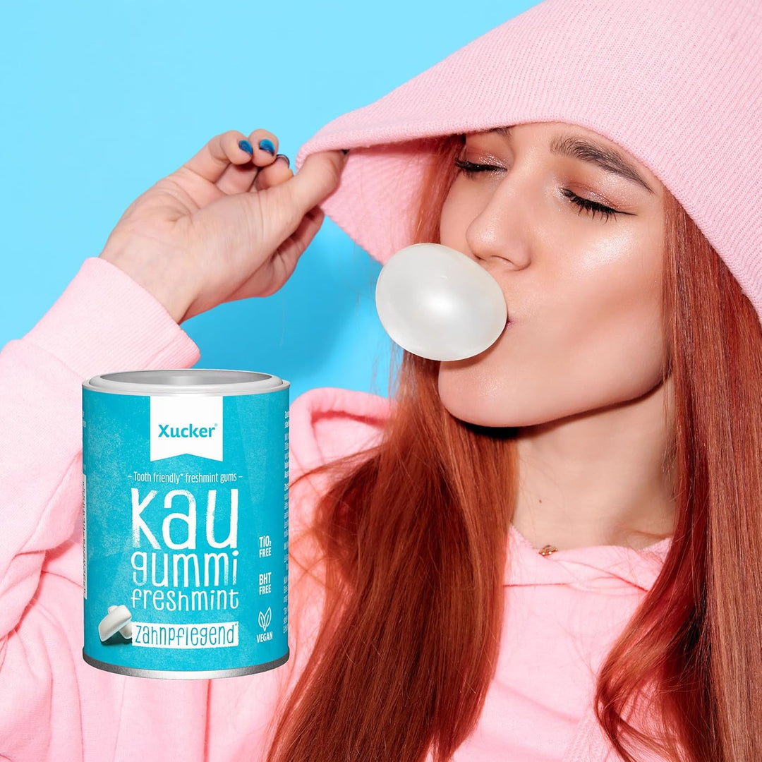 Xucker Zuckerfreie Zahnpflege Kaugummis - Xylit Kaugummis zuckerfrei mit Freshmint Geschmack I Vegan