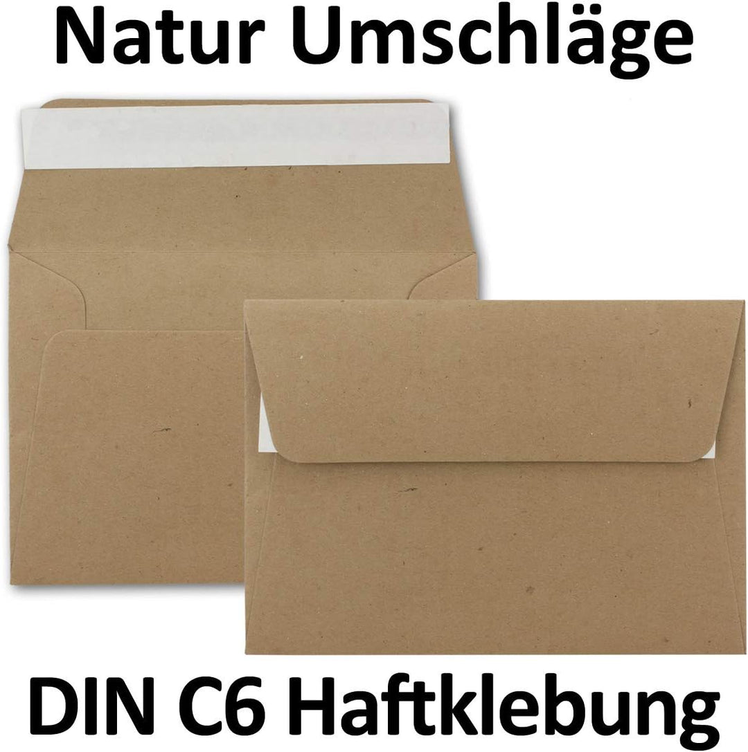 200x Briefumschläge DIN C6 Kraftpapier - Braun - Vintage Recycling Kuverts mit Haftklebung - 114 x 1