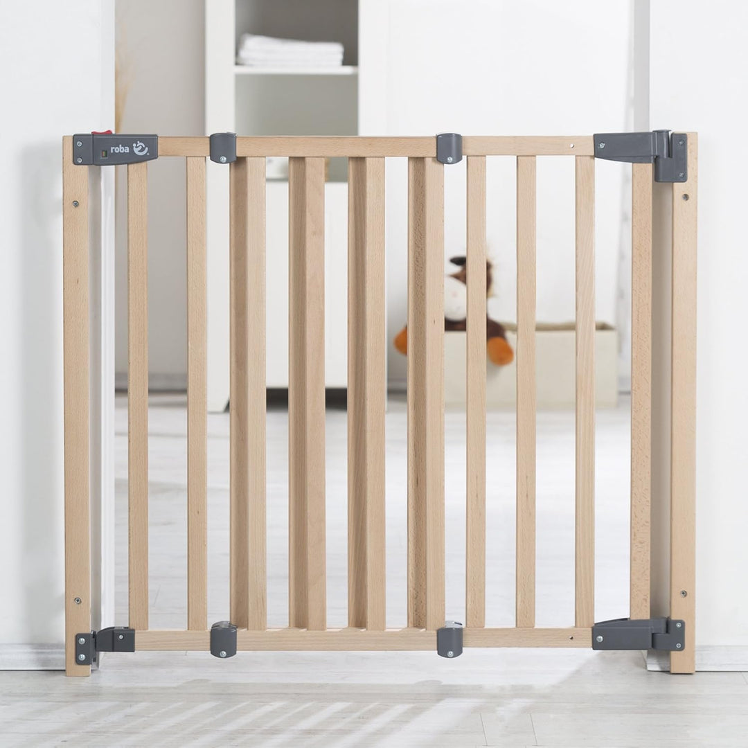 roba Türschutzgitter Safety Up - Verstellbreite 70 - 118,5 cm - Schutzgitter aus Holz mit Ampelfunkt