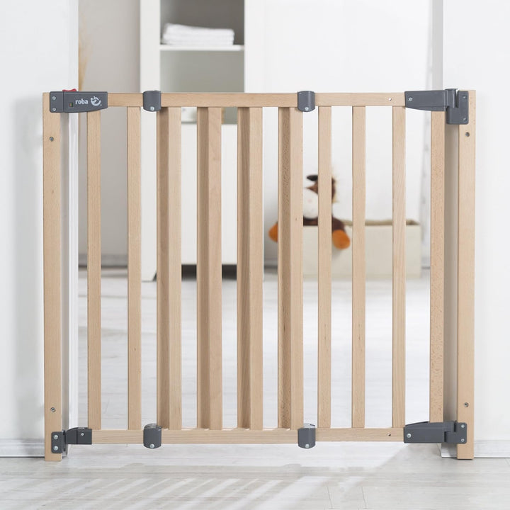 roba Türschutzgitter Safety Up - Verstellbreite 70 - 118,5 cm - Schutzgitter aus Holz mit Ampelfunkt