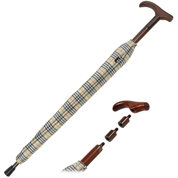 Stützschirm höhenverstellbar mit Holzgriff - Karo beige, Karo beige
