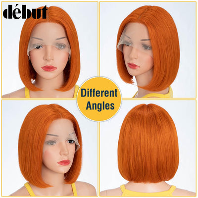 DÉBUT Glatte Bob Perücke, Echthaar, T-Teil, Spitzenfront, Bob-Perücke, vorgezupft, mit Babyhaar, 150