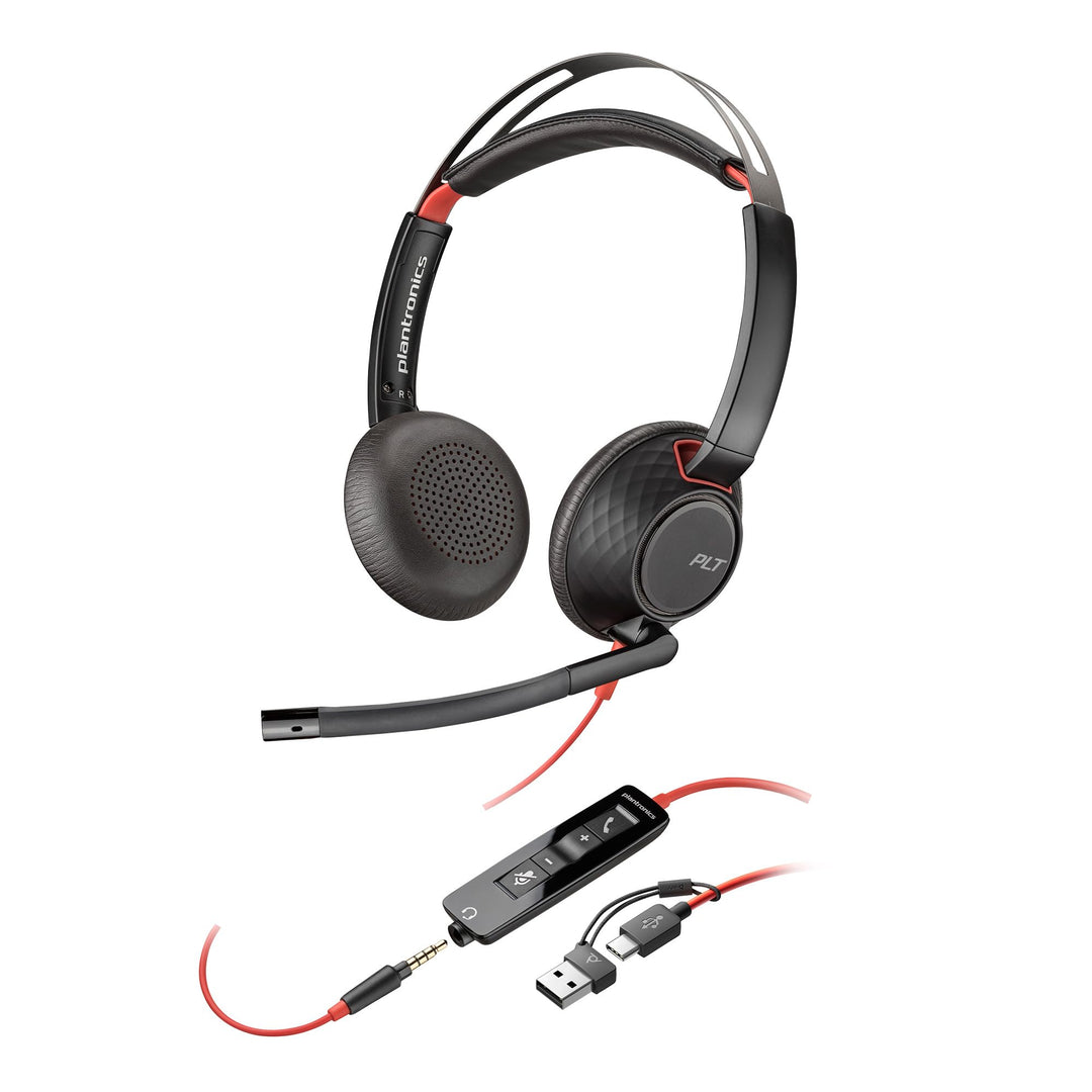 Poly Blackwire 5220 schnurgebundenes Headset, Flexibler Mikrofonarm mit Noise Cancelling, Ergonomisc