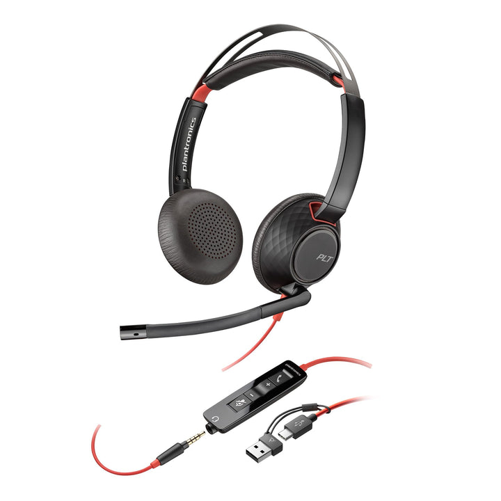 Poly Blackwire 5220 schnurgebundenes Headset, Flexibler Mikrofonarm mit Noise Cancelling, Ergonomisc