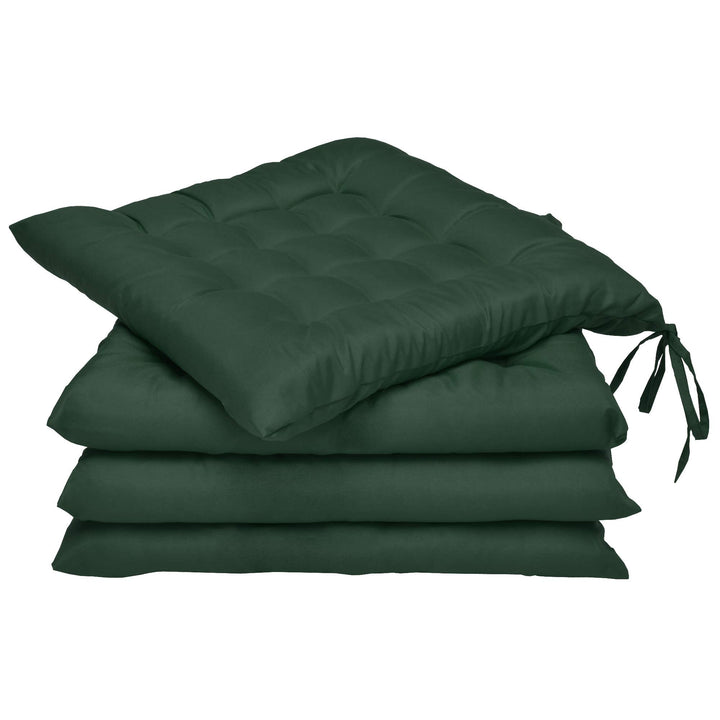 Beautissu 4er Set Stuhlkissen mit Bändern Indoor &amp; Outdoor Auflagen Stühle | 40x40 in Dunkelgrün mit