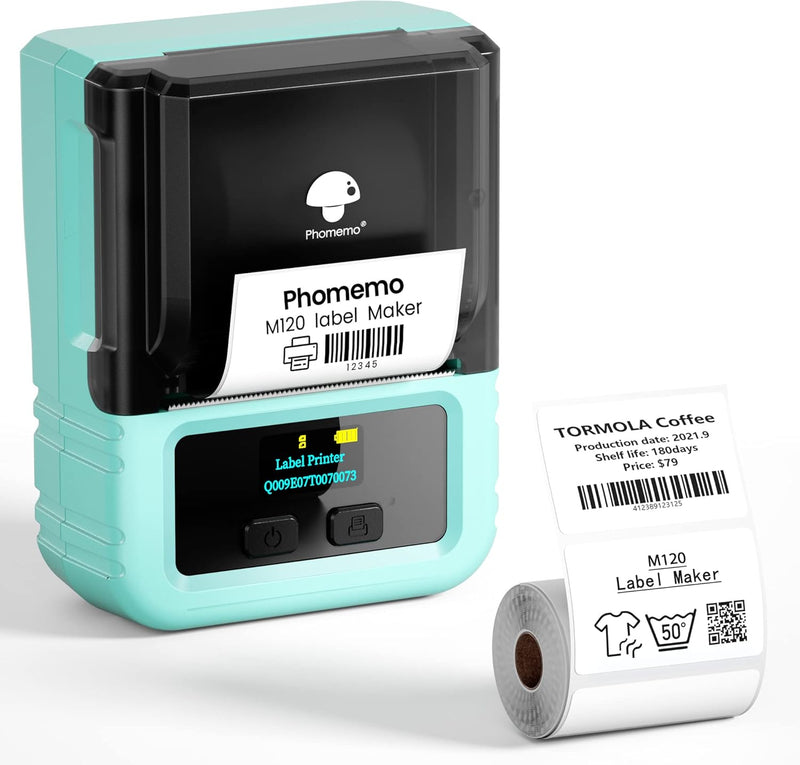 Phomemo M120 Etikettendrucker Maschine, Bluetooth Barcode Etikettendrucker Grösse 20-50mm, Unterstüt