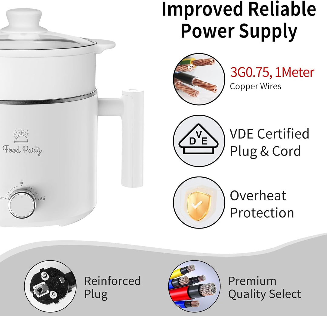 Food Party Hot Pot Elektrisch Hotpot Topf mit Dampfgarer 1,8L Elektrischer Kochtopf 220V Nudelkocher