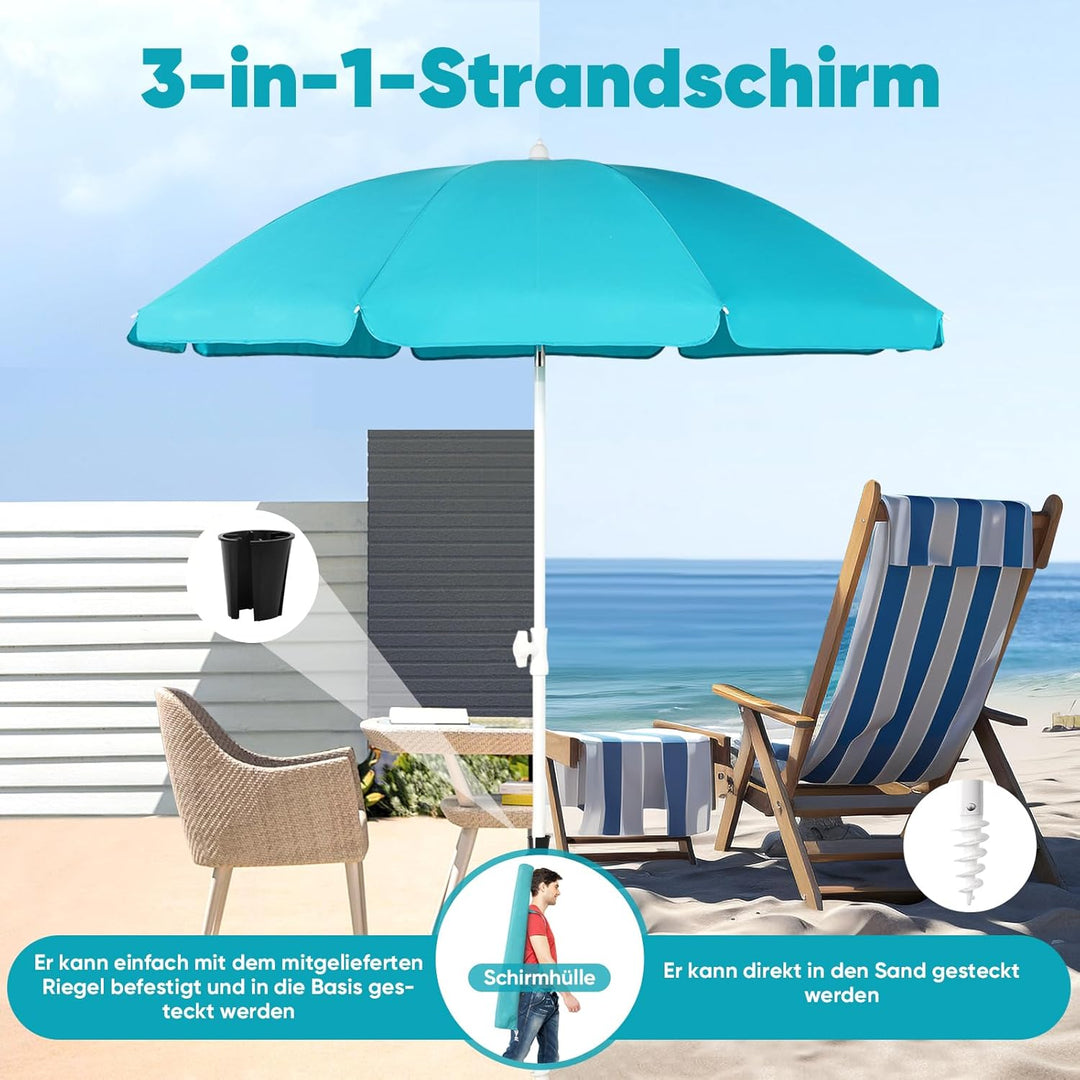 Sekey® Sonnenschirm| Stabil Strandschirm mit Bodenhülse & Schutzhülle für Balkon Garten & Terrasse|