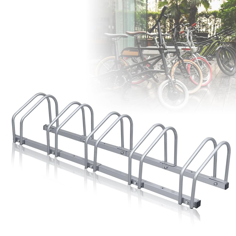 Fahrradständer Boden für 5 Fahrräder, 30cm Radabstand 35-55mm Reifenbreite rostfreier Stahl selbstsi