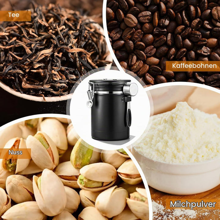 Kaffeedose Luftdicht, 2,8 L Kaffeebohnenbehälter Vakuum, Kaffeebohnen Behälter mit CO2-Ventil und Me