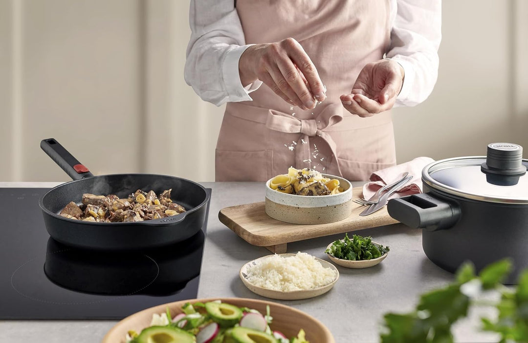 Woll Eco Logic QXR Guss-Flachpfanne - Induktiv -, Ø 28 cm, 5 cm hoch, mit abnehmbaren Stiel - Geeign