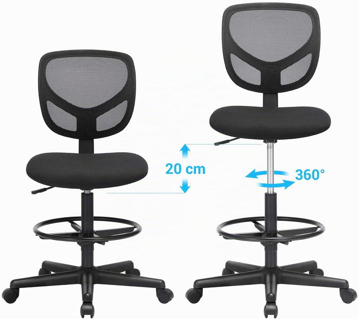 SONGMICS Arbeitsstuhl, Bürostuhl, Sitzhöhe 55-75 cm, hoher Drehstuhl mit Verstellbarer Fussstütze, B