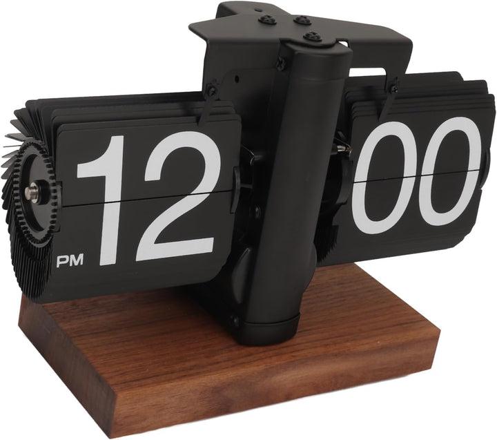 Ejoyous Retro Flip Clock, Grosse Zahlen, Einstellbarer Timer, Schwarznussmaterial, Luxusdesign, für