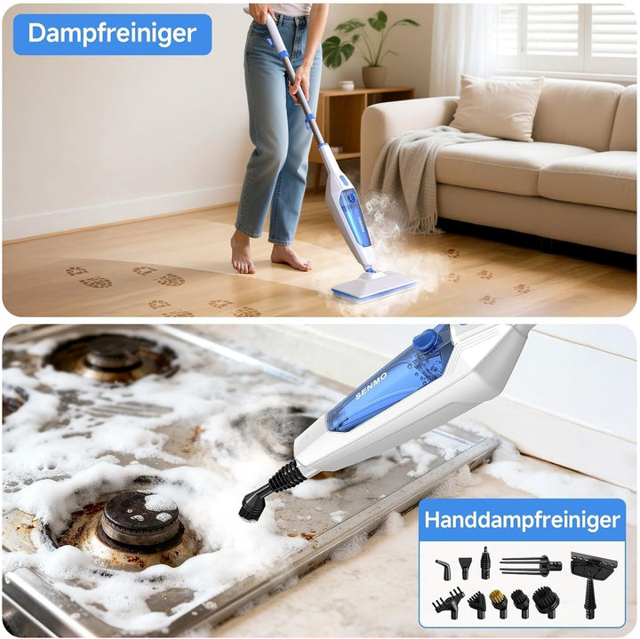 SENMO Dampfreiniger 14-in-1 mit abnehmbarem Handdampfreiniger | 1300W 228°F Tiefenreinigungs-Multida