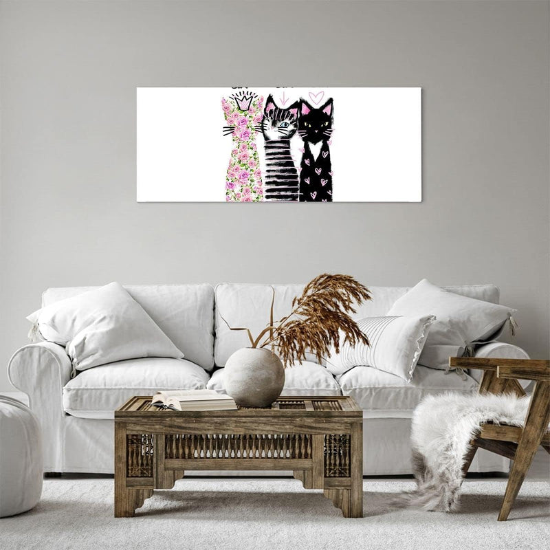 Panorama Bilder auf Leinwand 100x40cm Leinwandbild Katzen Blumen Tiere Gross Wanddeko Bild Schlafzim