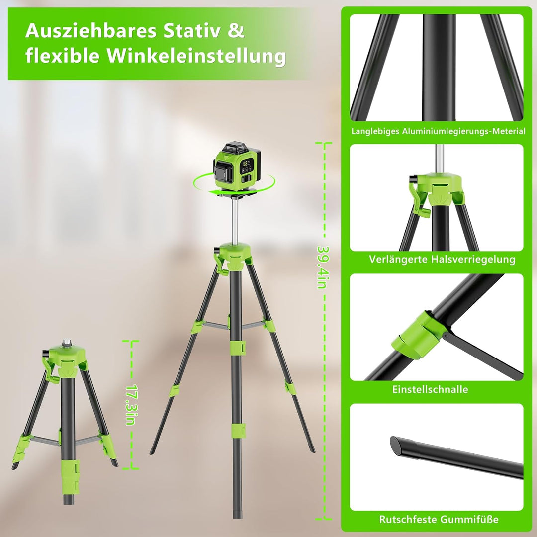 Kreuzlinienlaser Grün 16 Linien Nivellierlaser mit Stativ, 4 x 360 ° Laser wasserwaage, linienlaser
