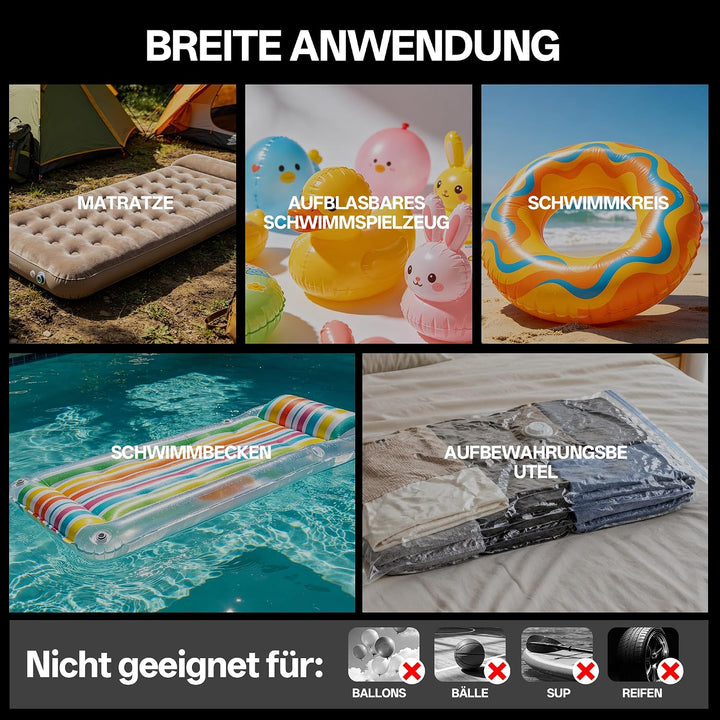 Tragbare Mini-Luftpumpe Elektrisch mit Licht, 1600mAh Batterie, 5 Düsen, für Luftmatratze, Schwimmri