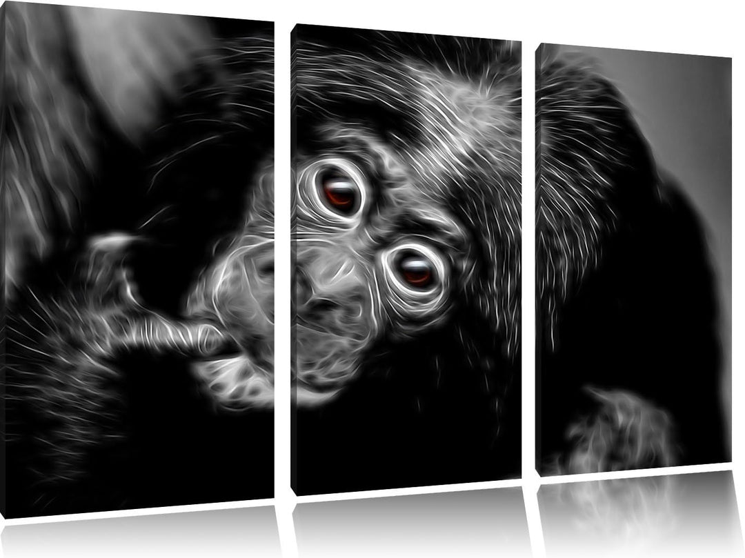 Dark süsses Orang-Utan-Junges schwarz/weiss Deluxe 3-Teiler Leinwandbild 120x80 Bild auf Leinwand, X