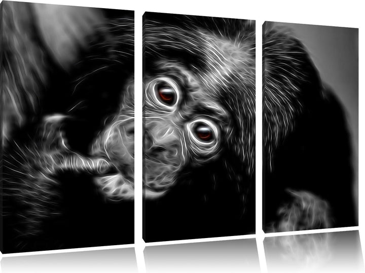 Dark süsses Orang-Utan-Junges schwarz/weiss Deluxe 3-Teiler Leinwandbild 120x80 Bild auf Leinwand, X