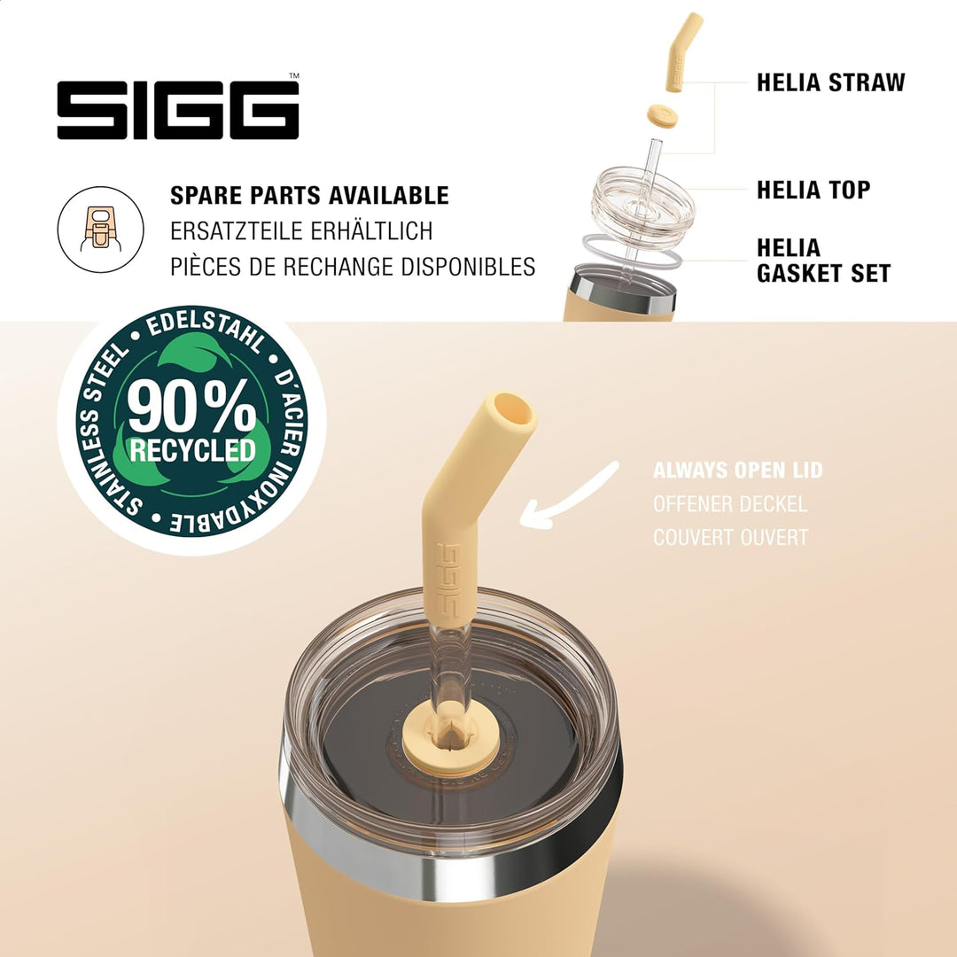 SIGG - Isolierbecher - Travel Mug Helia - Mit wiederverwendbarem Glastrinkhalm &amp; Reinigungsbürste -