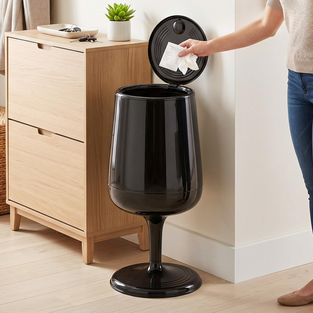 Large Capacity Wine Glass Shaped Dual Compartment Trash Can, Modern Press Lid Waste Bin for Kitchen