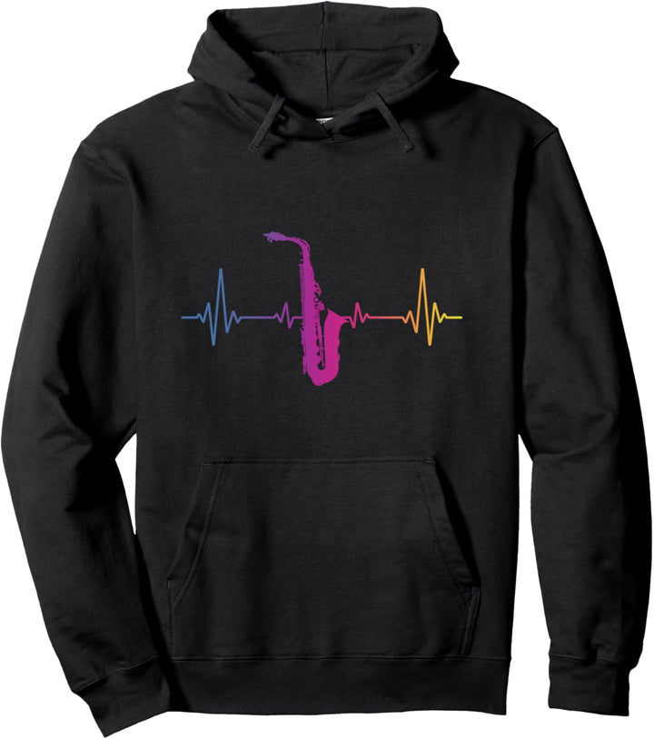 Jazz Musikinstrument Saxophonist Musik Herzschlag Saxophon Pullover Hoodie