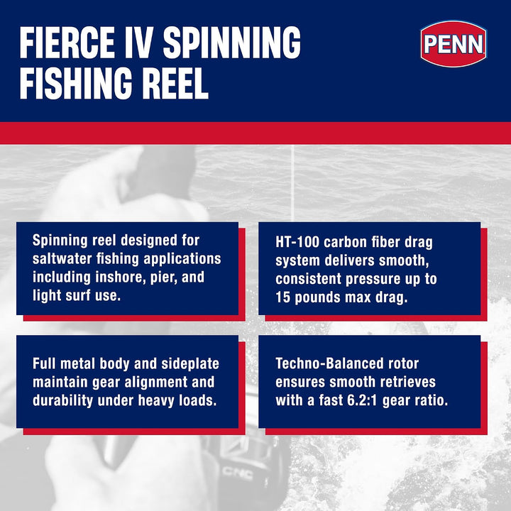 PENN Fierce IV Salzwasser-Spinnrolle – vielseitige Meeresangelrolle für Boot, Kajak, Ufer, Spinning,