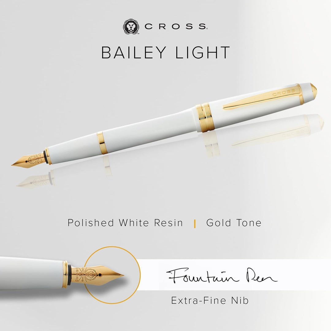 Cross Bailey Light Füllfederhalter (Federstärke F, inkl. Geschenkverpackung) Weiss-Lack mit goldfarb