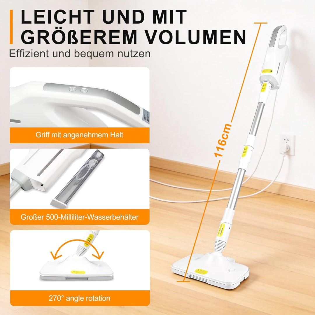 Dampfreiniger 1500W Handgerät mit Abnehmbarem, Multifunktionaler Dampfreiniger & Wischmopp, 500ml Wa
