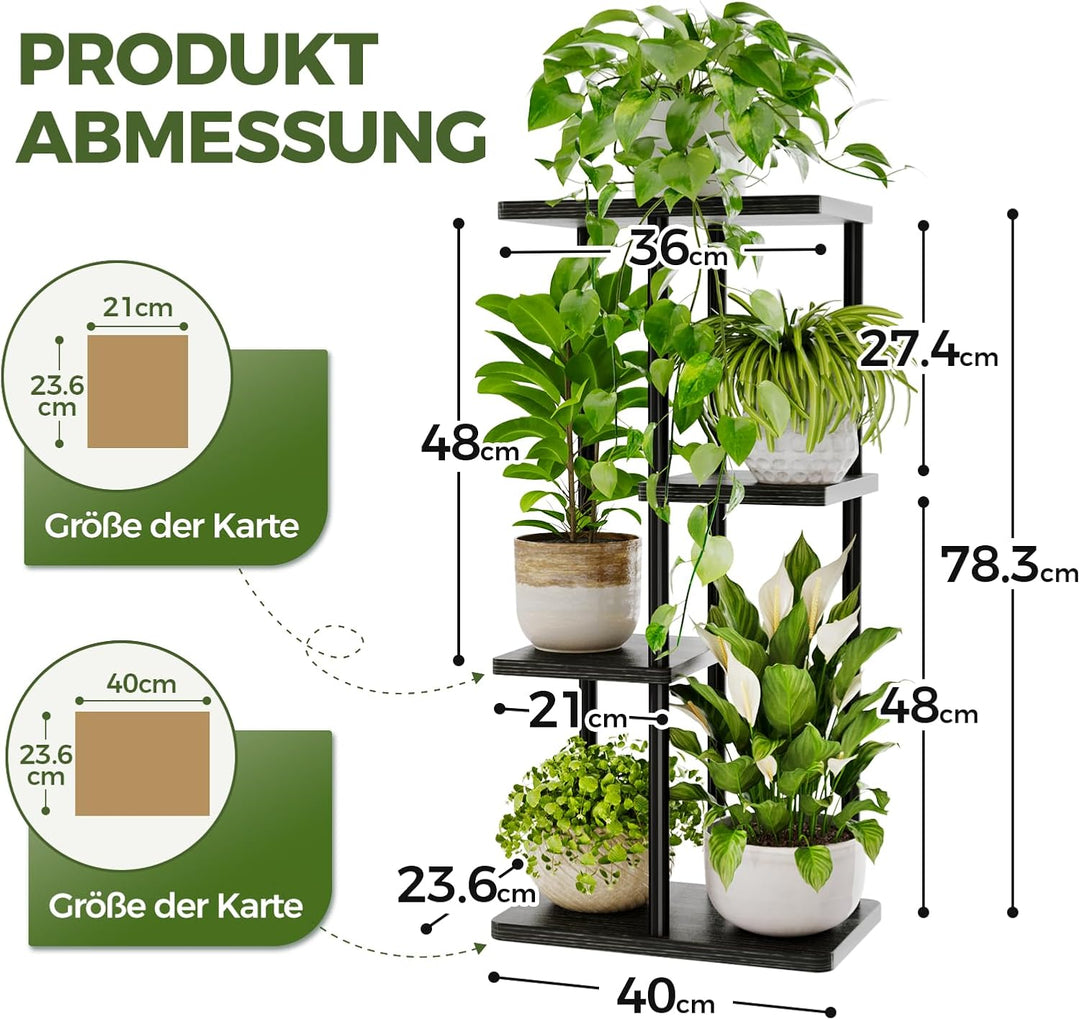 Bamworld Blumenständer aus Metall und Holz – Pflanzenständer mit 4 Ebenen, Pflanzenregal für Innenbe
