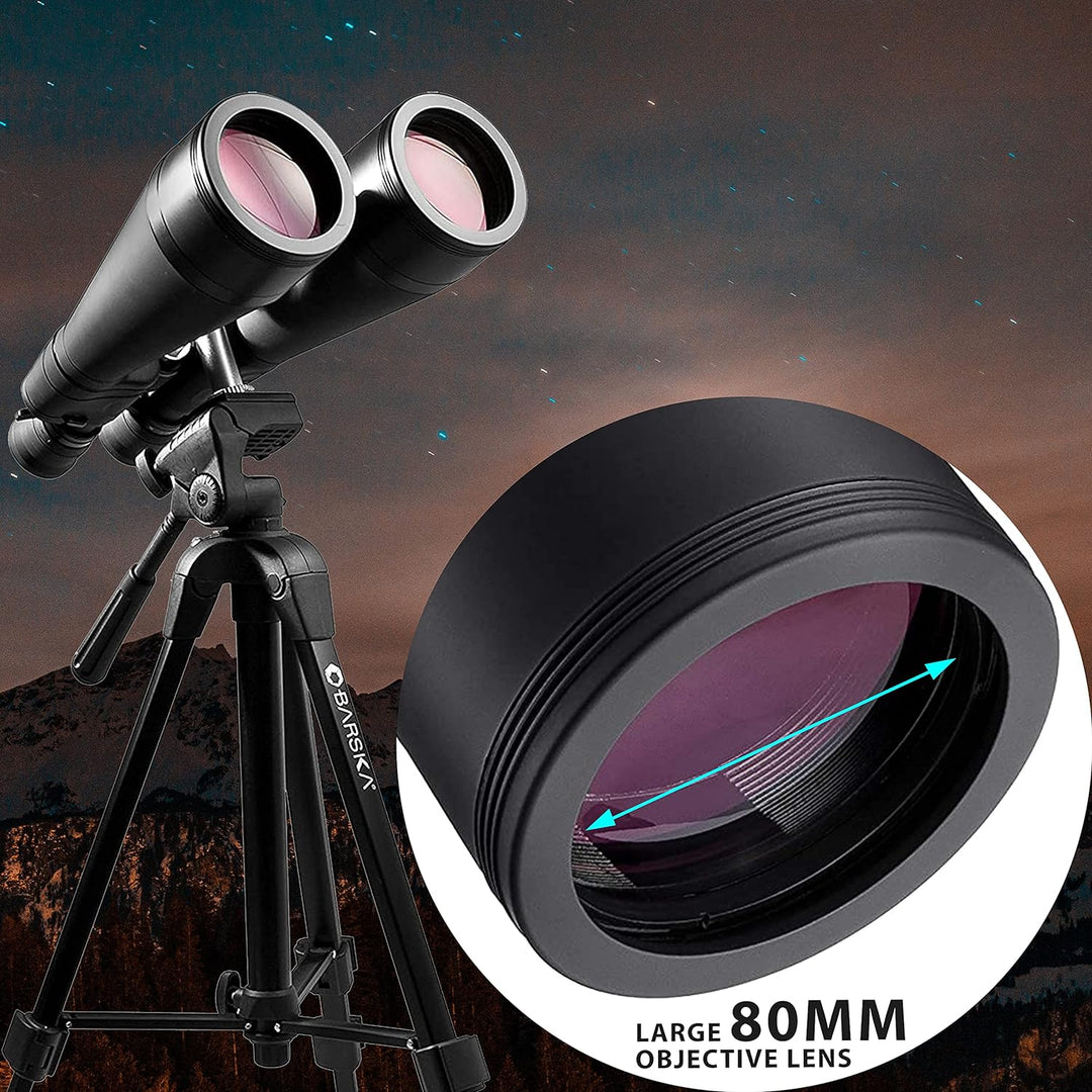 BARSKA Gladiator 25-125x80 Zoom-Fernglas (grünes Objektiv, verstrebter Stativadapter), Schwarz AB105