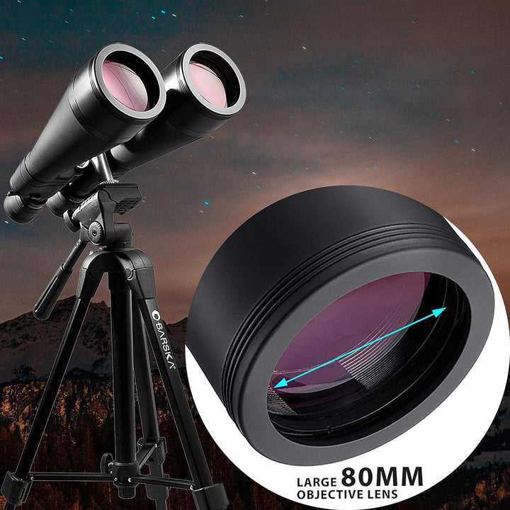 BARSKA Gladiator 25-125x80 Zoom-Fernglas (grünes Objektiv, verstrebter Stativadapter), Schwarz AB105