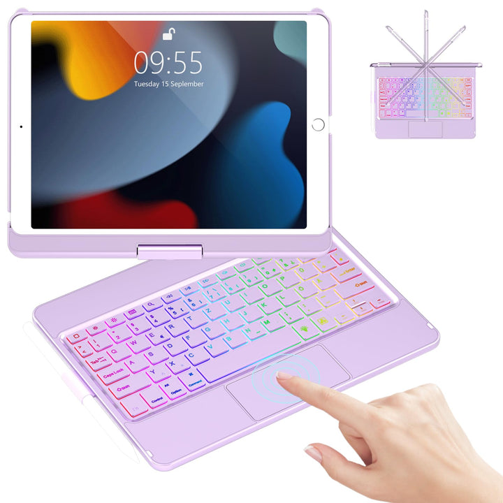 Tastatur Hülle für iPad 9/8/7 Generation 2021/2020/2019 10.2 Zoll, 360° Drehbare Touchpad Tastatur m