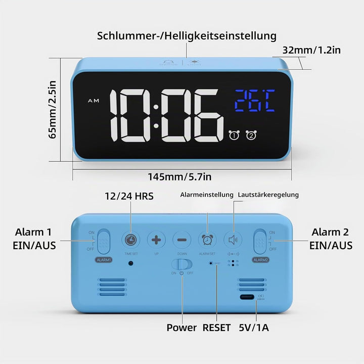 HOMVILLA Wecker, Wecker Digital mit Grosse LED Temperaturanzeige, Digitaler Wecker mit Dual Alarm, S