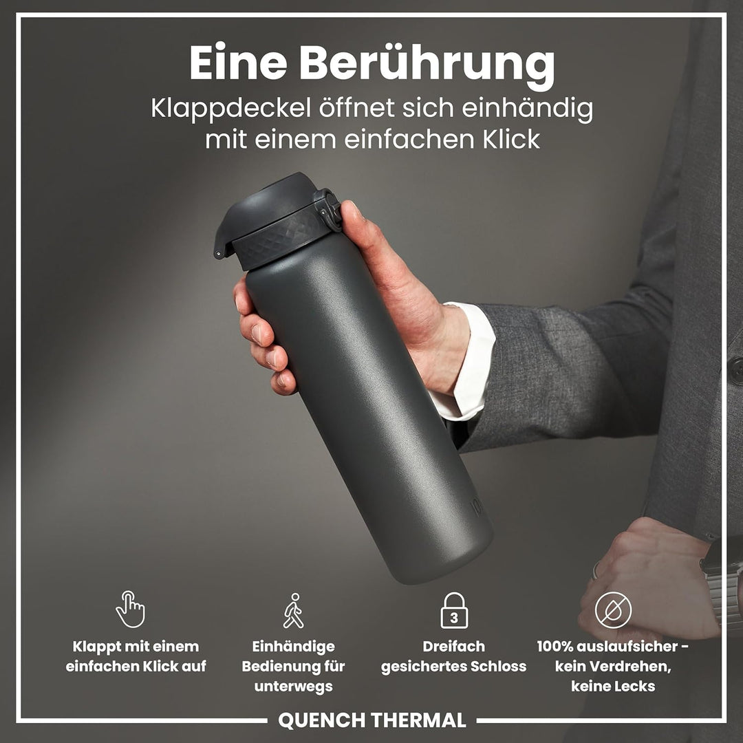 Ion8 Vakuumisolierte Edelstahl-Trinkflasche, 1 Liter, 920 ml, Auslaufsicher, Einhandöffnung, Sichere