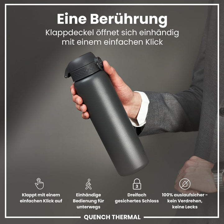 Ion8 Vakuumisolierte Edelstahl-Trinkflasche, 1 Liter, 920 ml, Auslaufsicher, Einhandöffnung, Sichere