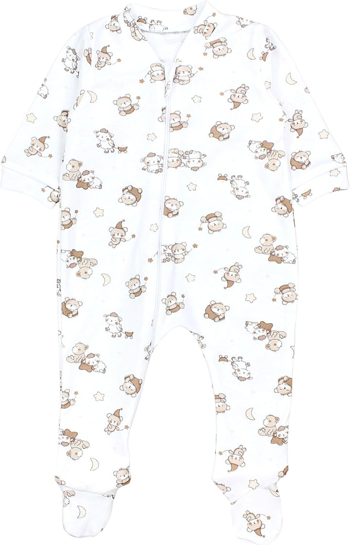 TupTam Unisex Schlafstrampler 3er Pack Baumwolle mit Reissverschluss 62 Bärchen Sterne Beige, 62 B&#